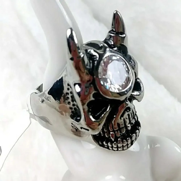 Halloween Devil Skull Biker Ring Gothic Punk Stainless Steel Unisex Ring - Picture 8 of 10